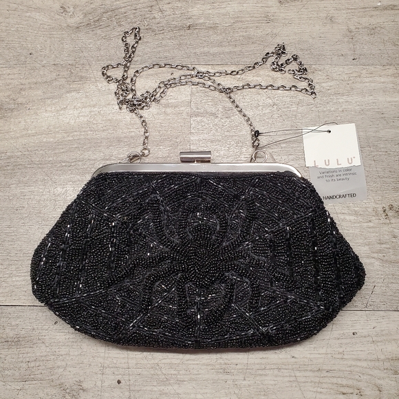 NWT Lulu black beaded purse with spider design - Picture 1 of 9